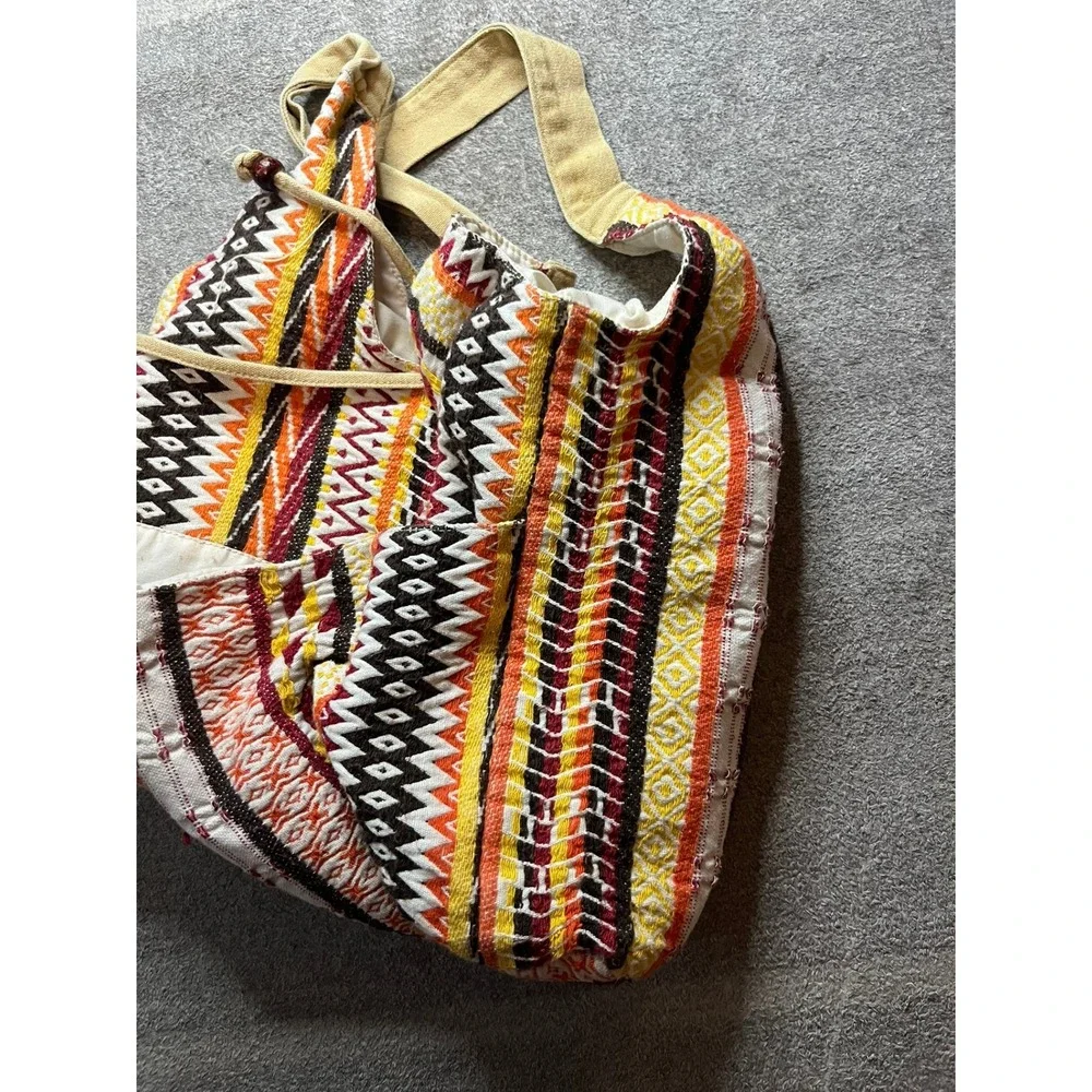 Woven Boho Hobo Bag Hippie Geometric Striped Shoulder Bag Aztec Tribal Print